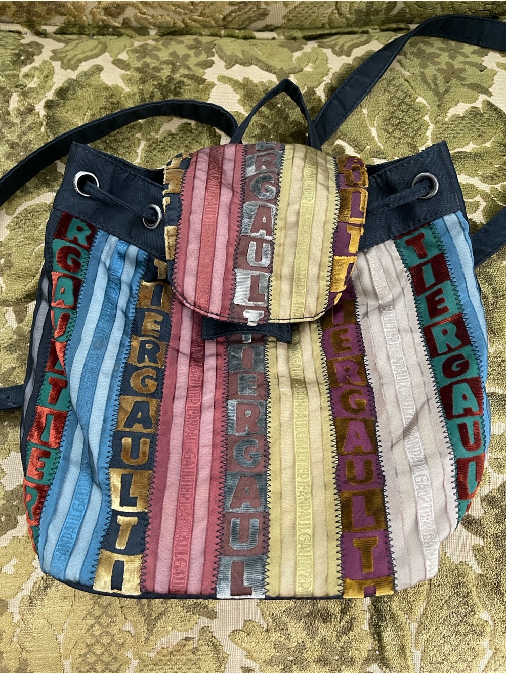 RARE Jean Paul Gaultier Multicolor Velvet Lettering Mini Backpack - Picture 6 of 11